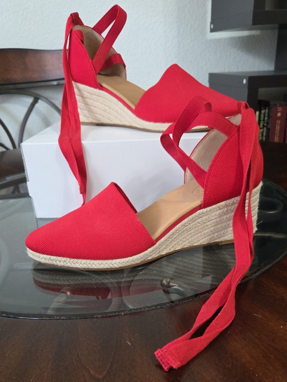 Corso Como Red Espadrille Wedge Ankle-Tie Sandal